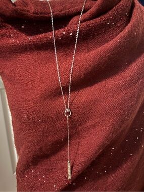 Silver Lariat Pendant Necklace in Deep Red